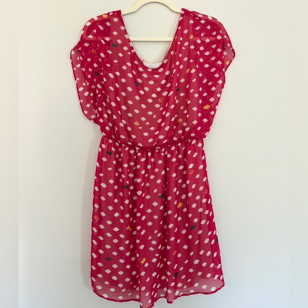 🧲Lush Women’s Red and Tan Scoop Neck Sheer Dress